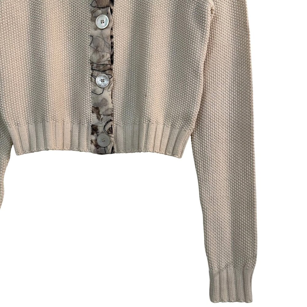 Vintage Les Copains Italy Women's Cream Knit Cardigan Silk Trim 90s Size IT 42 - Picture 3 of 8